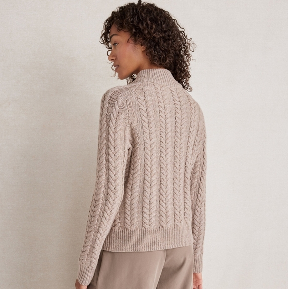 Talbots Ivory Cable Knit Zip Up Cardigan - Long Sleeve Top Jacket - Picture 4 of 11